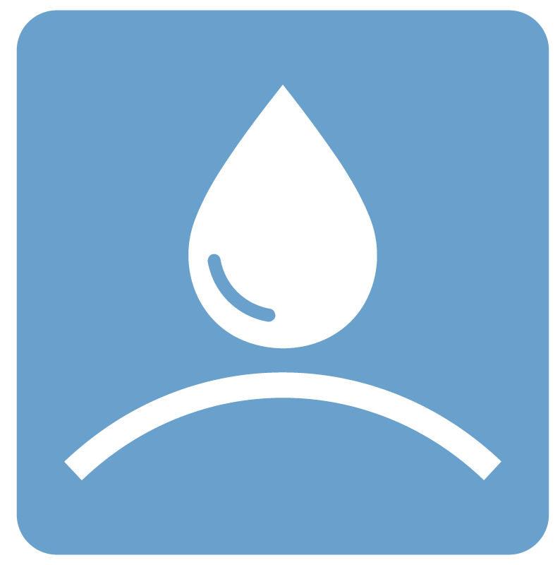 Symbol indicating water level or water-related information, featuring a white water droplet on a blue background with a curved line beneath it.
