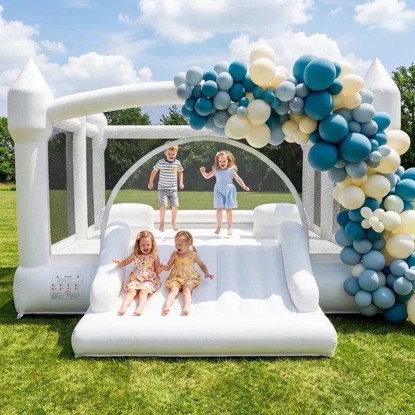 White Bounce House with Slide Rental