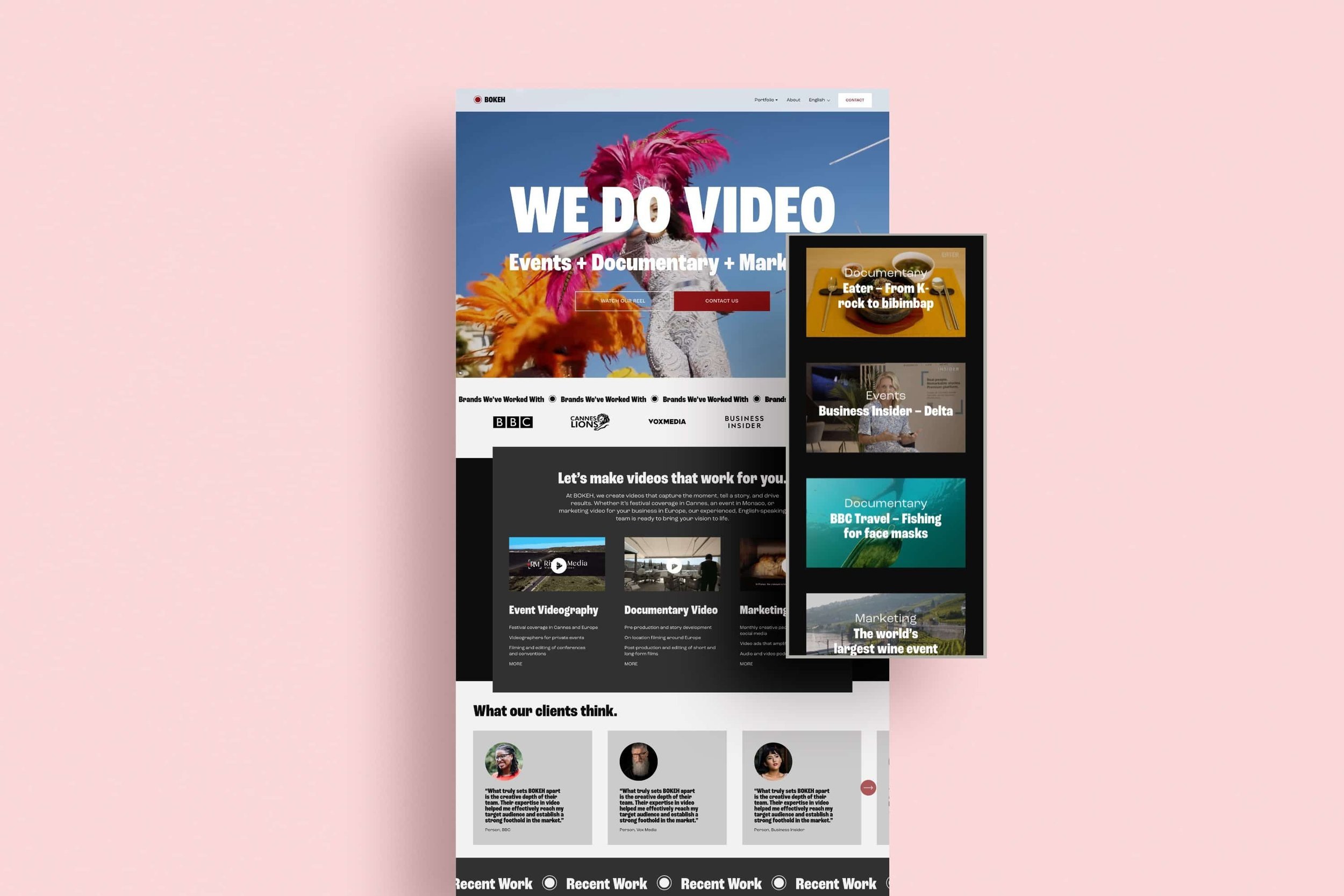 Bokeh videographer portfolio website mockup