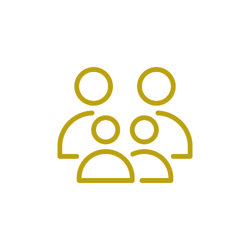 Icon of a group of five people, representing a community or team.