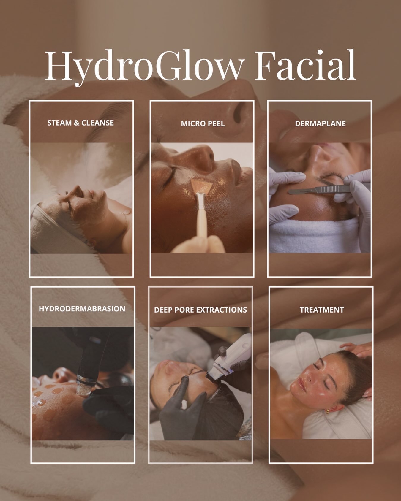 Introducing our HYDROGLOW FACIALS

The ultimate skin reset.

A results-driven treatment combining advanced technology and professional skincare to cleanse, resurface, decongest and deeply hydrate the skin.

Including dermaplaning, micro peel, hydrode