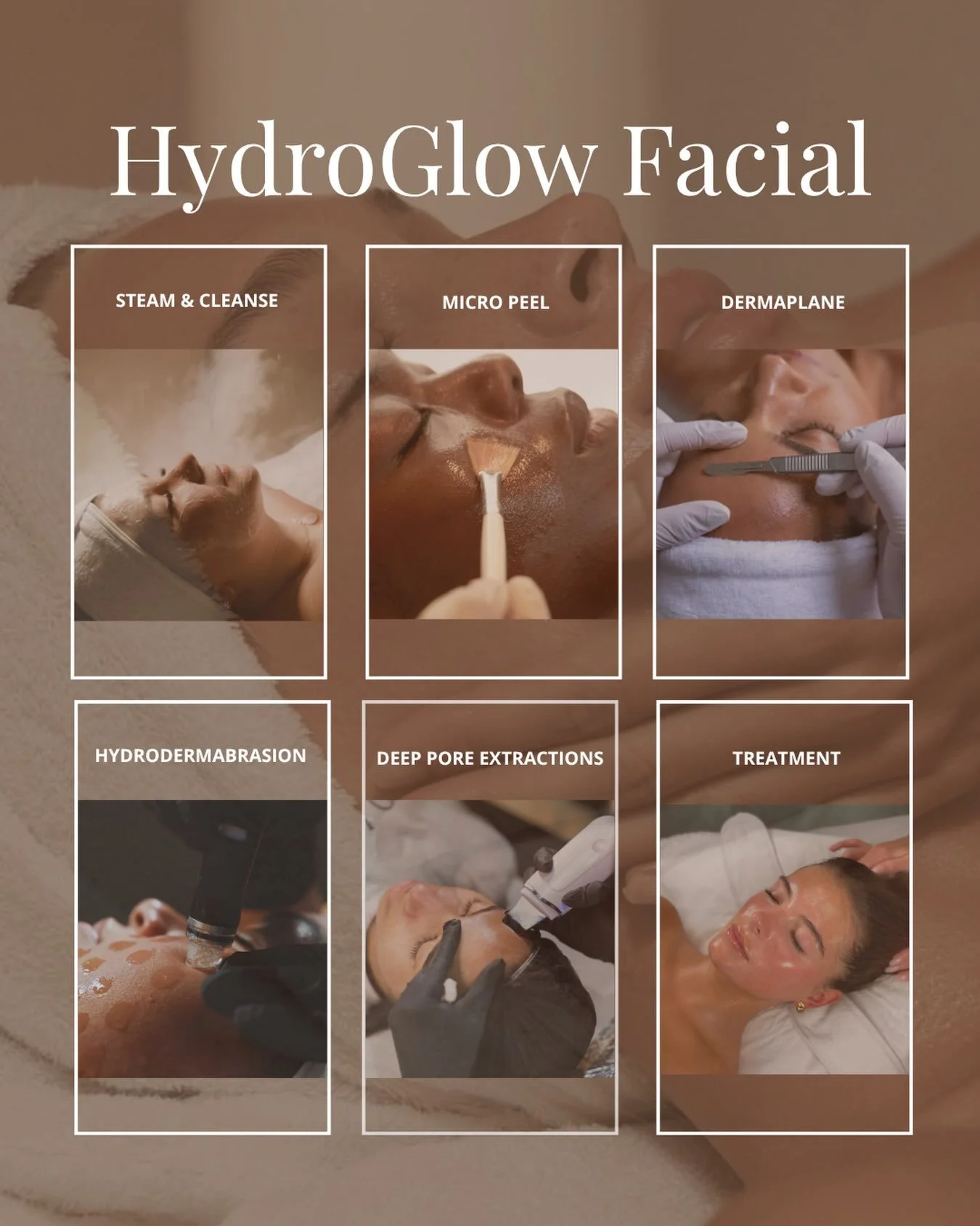 Introducing our HYDROGLOW FACIALS

The ultimate skin reset.

A results-driven treatment combining advanced technology and professional skincare to cleanse, resurface, decongest and deeply hydrate the skin.

Including dermaplaning, micro peel, hydrode