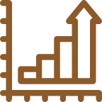 Graphique de croissance avec barres et flèche ascendante, couleur or sur fond noir.