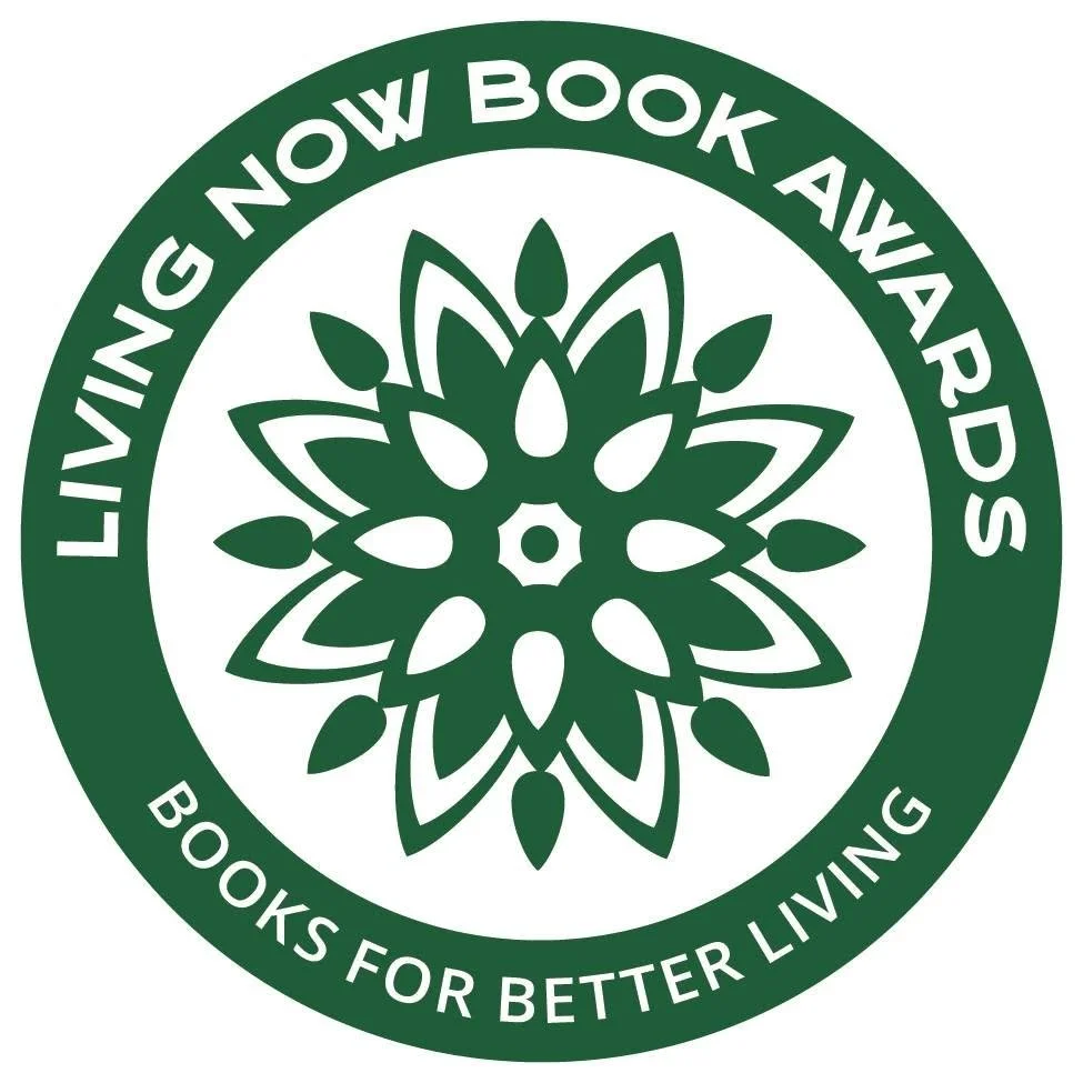 Green circular logo with the text 'LIVING NOW BOOK AWARDS' at the top and 'BOOKS FOR BETTER LIVING' at the bottom, surrounding a stylized floral design in the center.