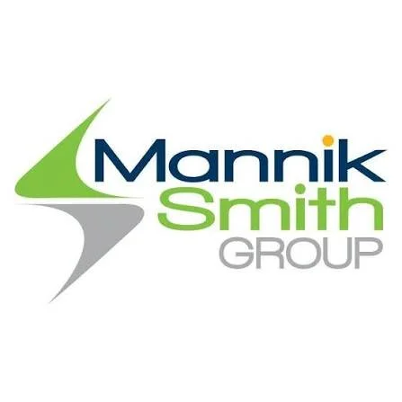 Logo for Mannik Smith Group featuring stylized green and gray arrow shapes and the company name in blue, green, and gray text.