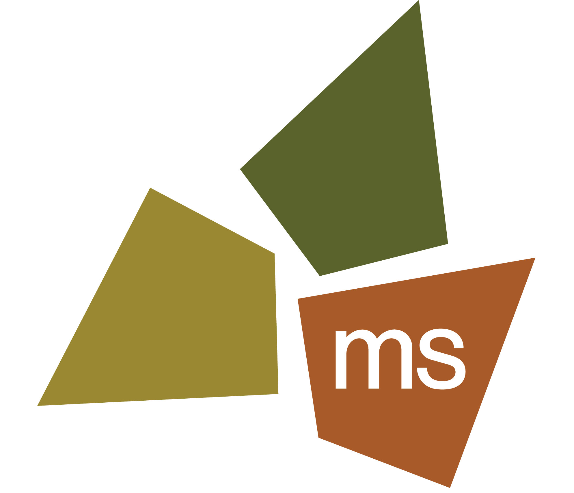Close-up of a colorful geometric pattern with triangles in shades of green, brown, orange, and yellow, and the partial text 'ms' in white.