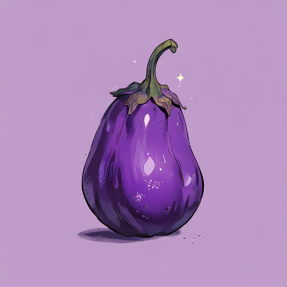 Digital illustration of a purple eggplant on a purple background.