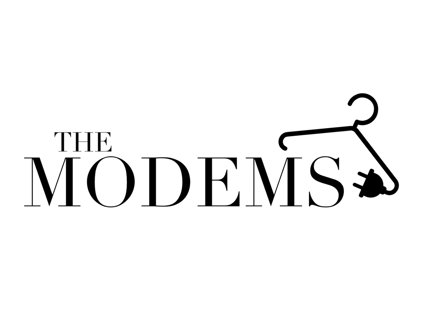 Logo with the text 'The Moderns' and an outline of a clothes hanger with an electrical plug attached to it.