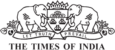 Black and white logo of The Times of India featuring two elephants facing each other, holding a shield with a crown on top, and a banner underneath reading 'Let Truth Prevail'.
