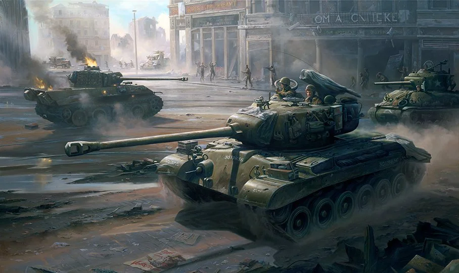 "Tip of the Spear" by Gareth Hector shows "Eagle 7" advancing past the Panther in Cologne. Available hand-signed by Clarence, click the art to learn more.