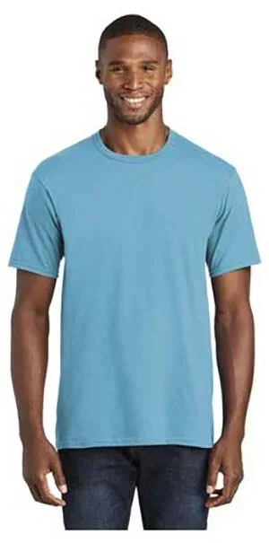 Guy wearing a blue short sleeved Fan Favorite Tee shirt