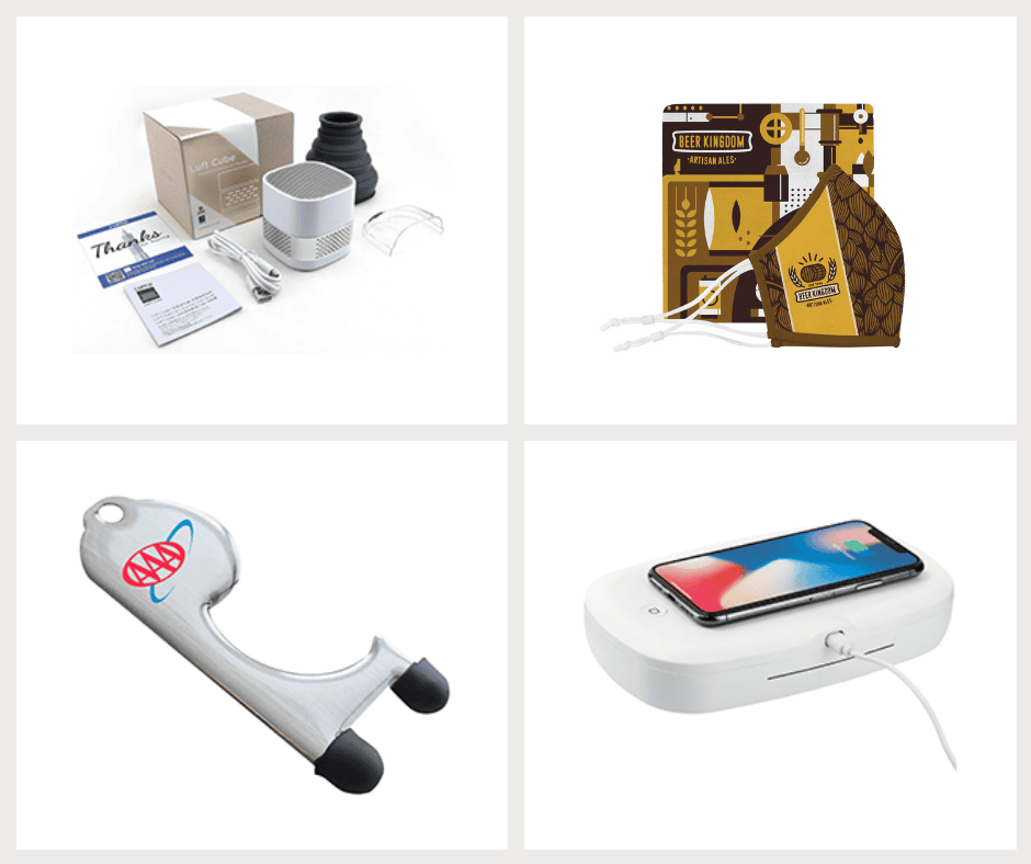 air purifier, custom branded face mask, no-touch tool, branded phone sanitizer