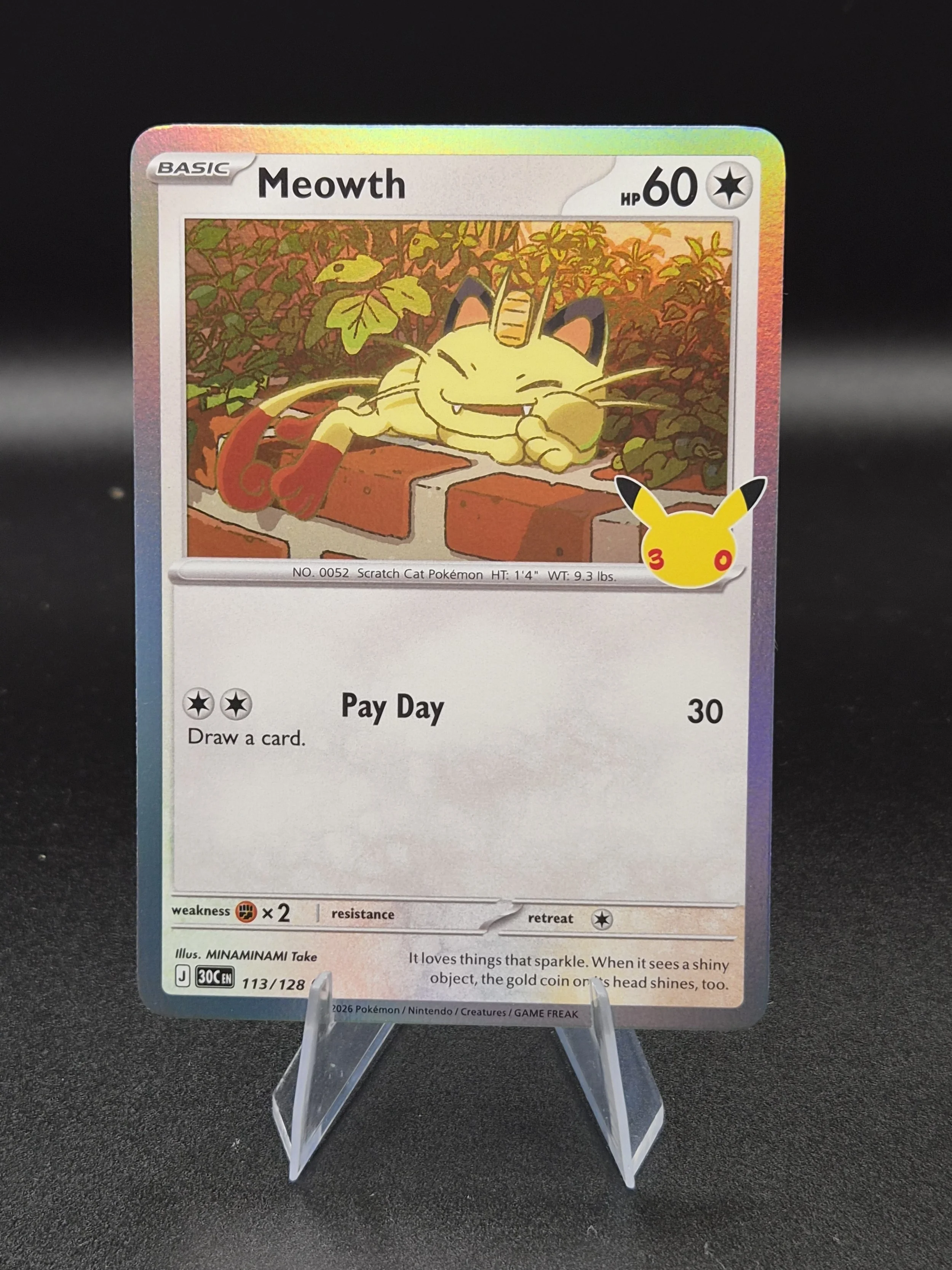 Meowth 113/128 30th Celebration English Holo Pokémon Card