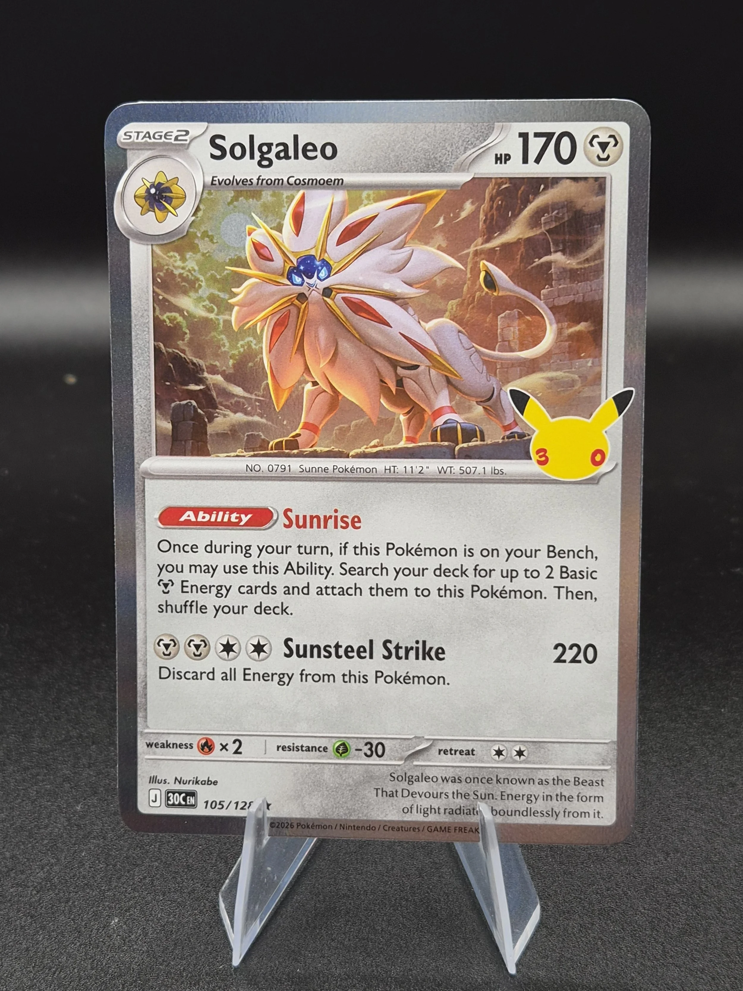 Solgaleo 105/128 30th Celebration English Holo Pokémon Card