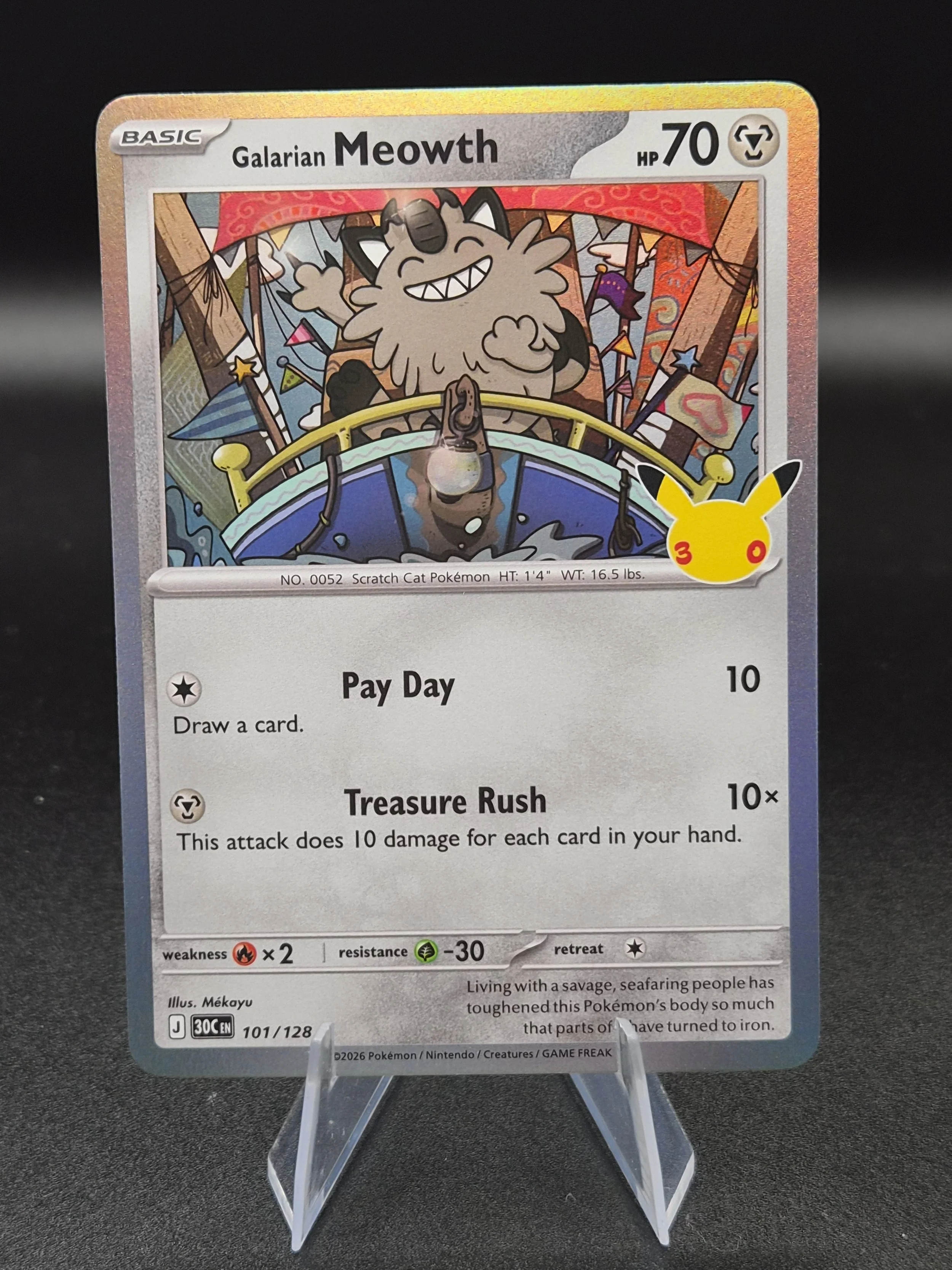 Galarian Meowth 101/128 30th Celebration English Holo Pokémon Card