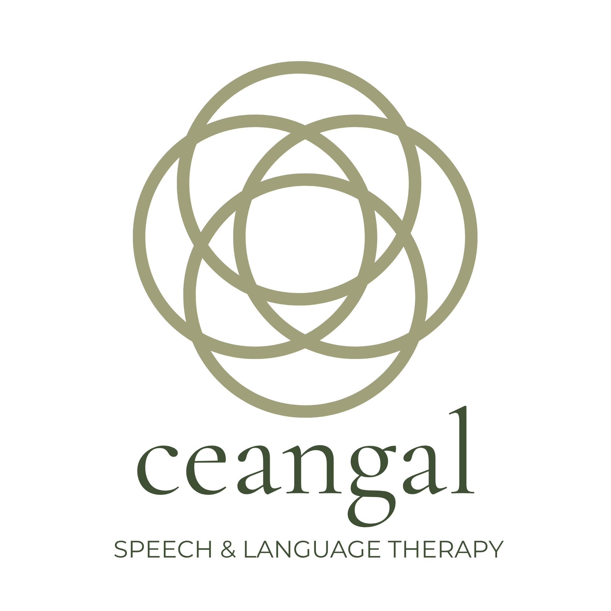 Logo with overlapping rings and text 'special & clinical' in dark green, and smaller text 'Speech & Language Therapy' below.