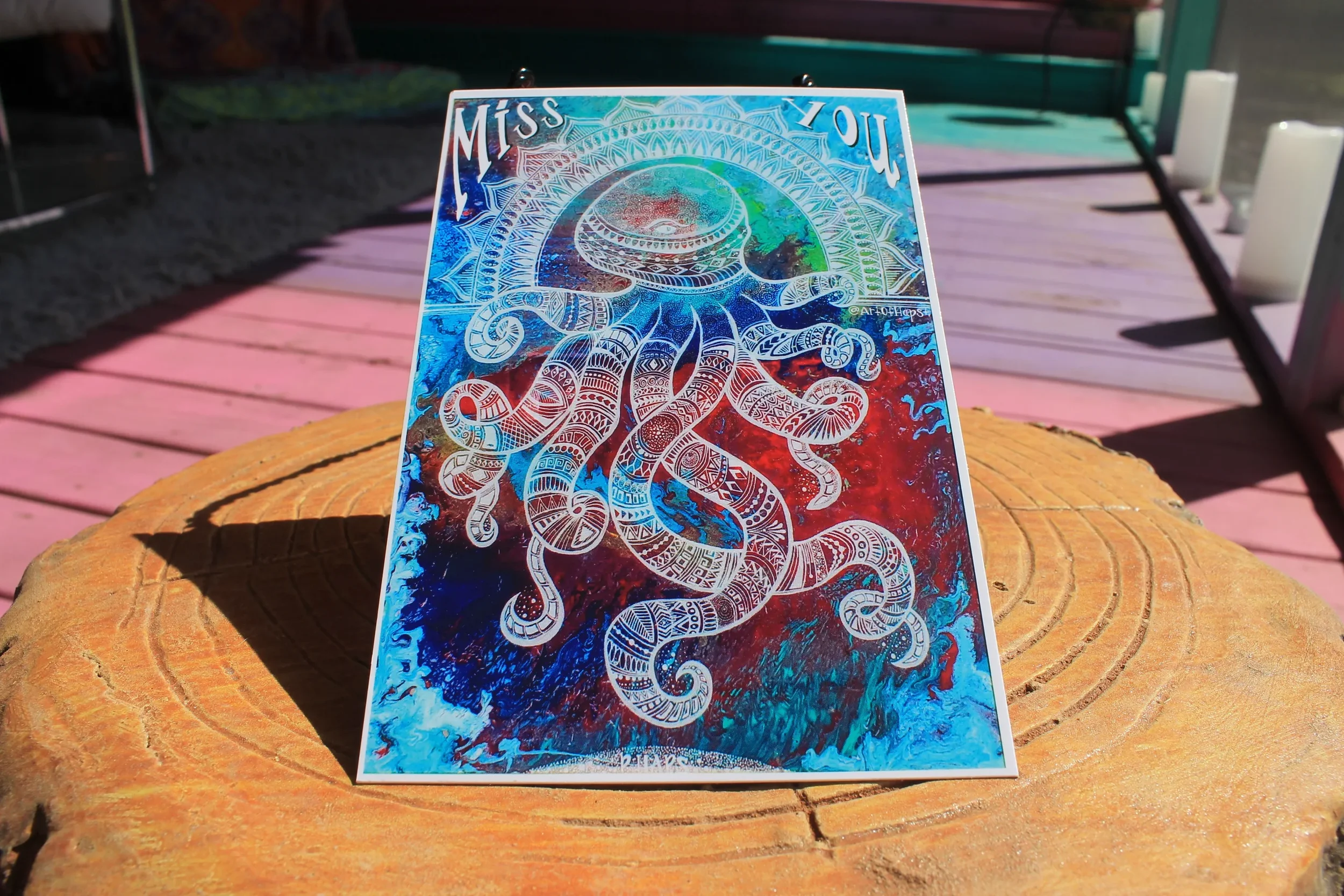 “Miss You” Colorful Octopus Postcard