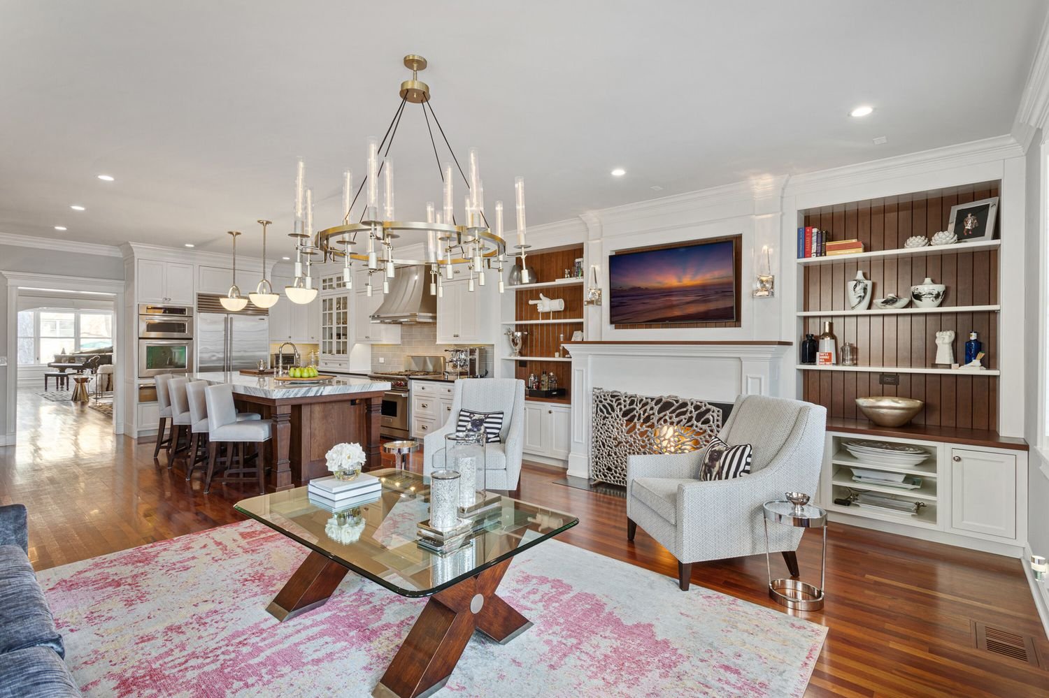 Open family room and kitchen in a remodeled 1912 Chicago brownstone by Jefferies + Kidd