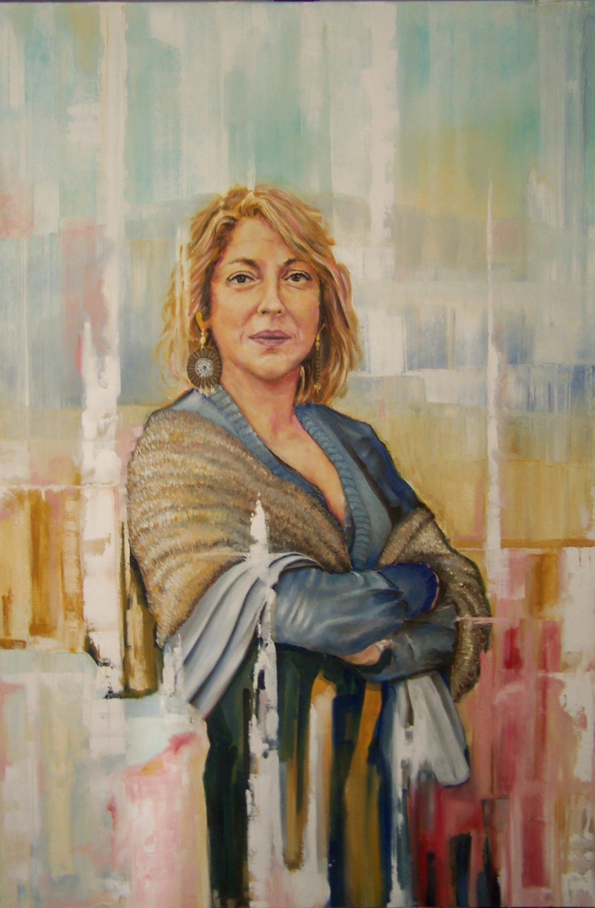 Dettaglio pittura a olio e foglia d'oro per ritratti di lusso - Grand Hotel Gardasee Art