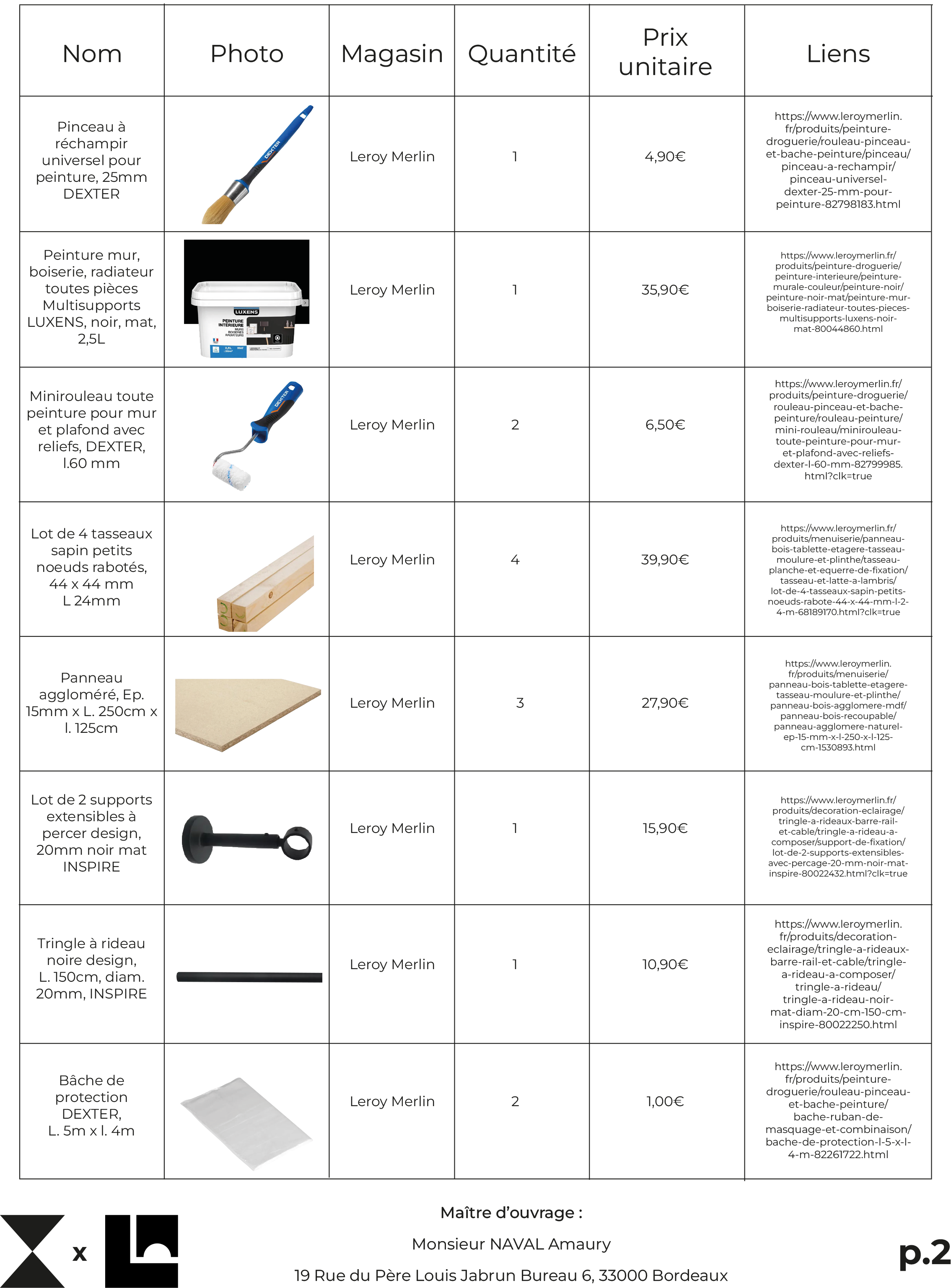 Liste de matériels