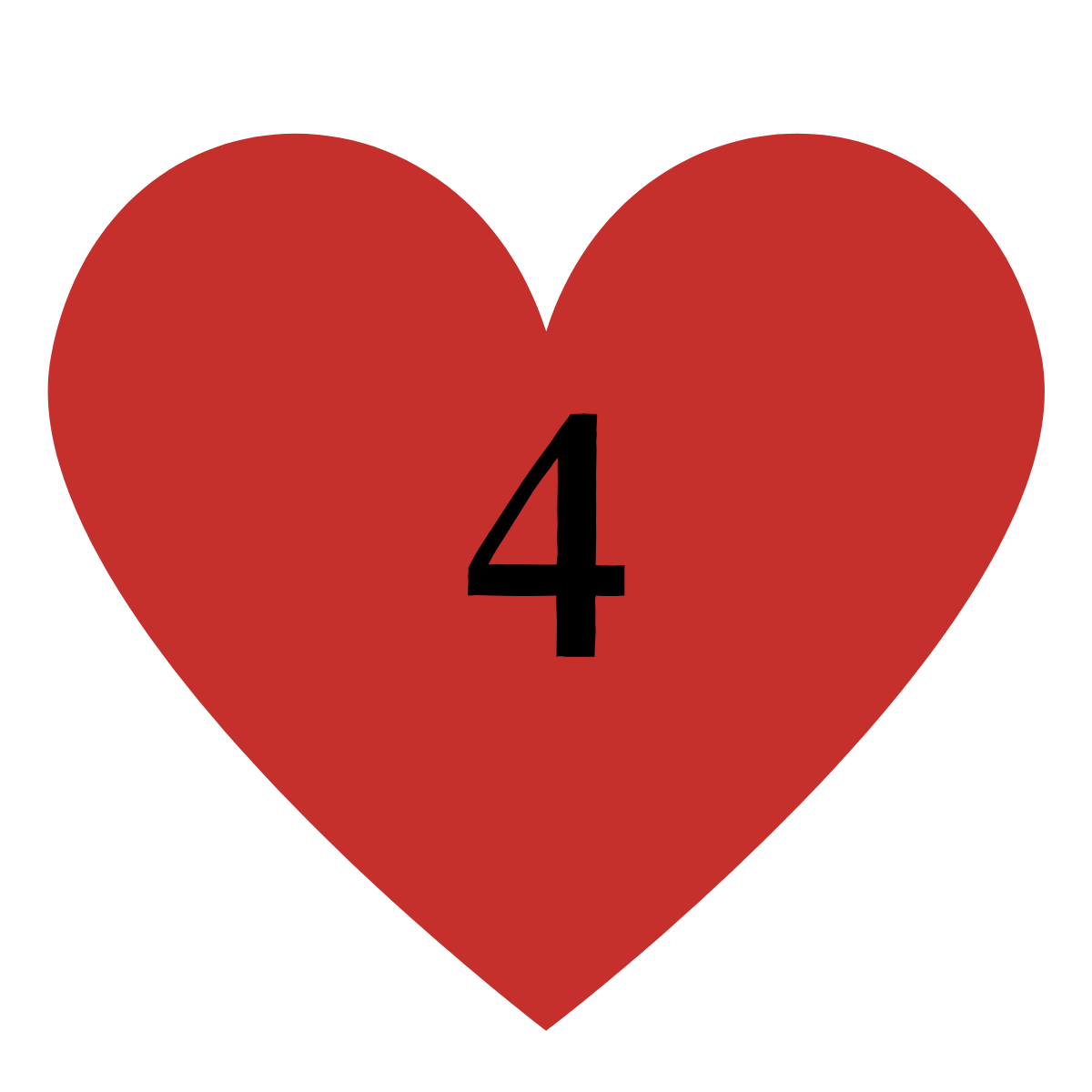 A red heart with the number 4 in black in the center.