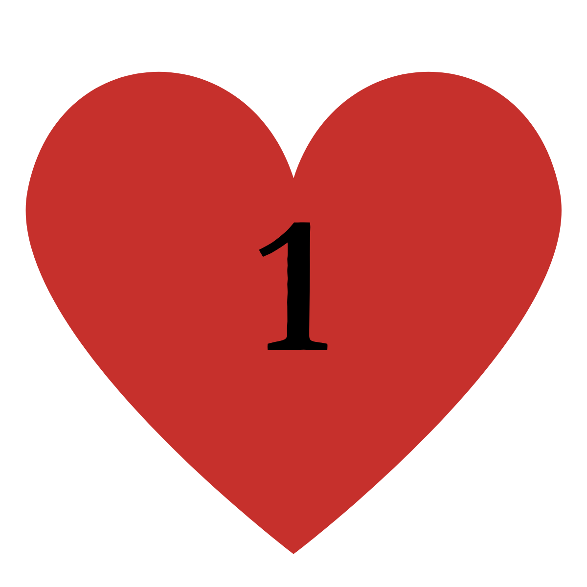 Red heart with the number one in black inside.