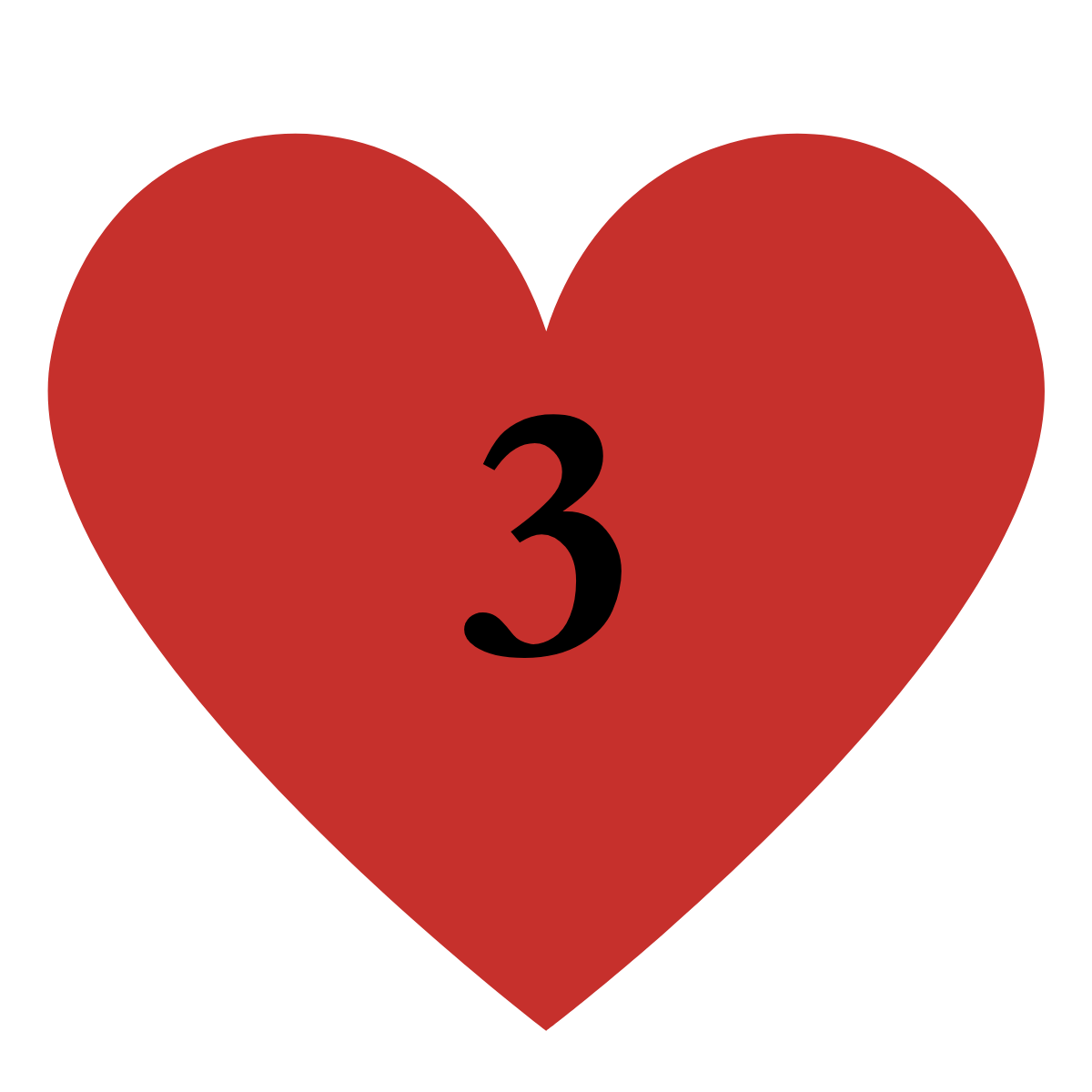 Red heart with the number 3 in the center.
