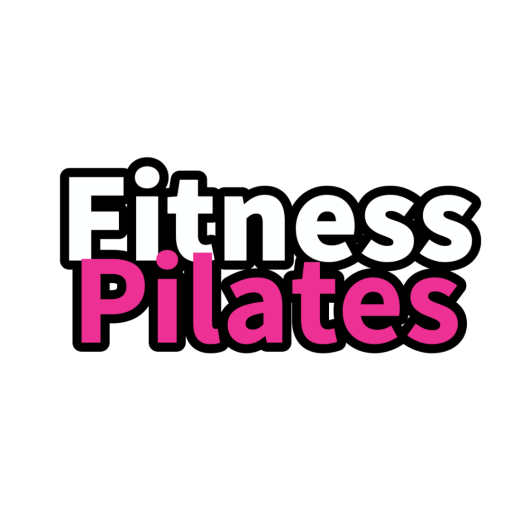 Text-based graphic with the words "Fitness" in white and "Pilates" in pink on a black background.