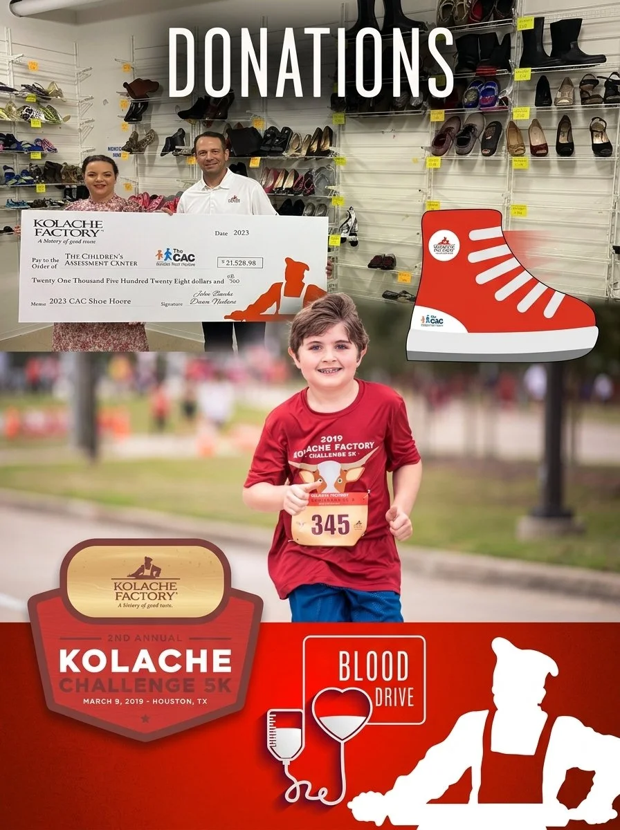 A graphic featuring several different Kolache Factory events and sponsorships.