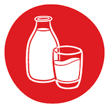 Allergen icon featuring milk jug and a red background.