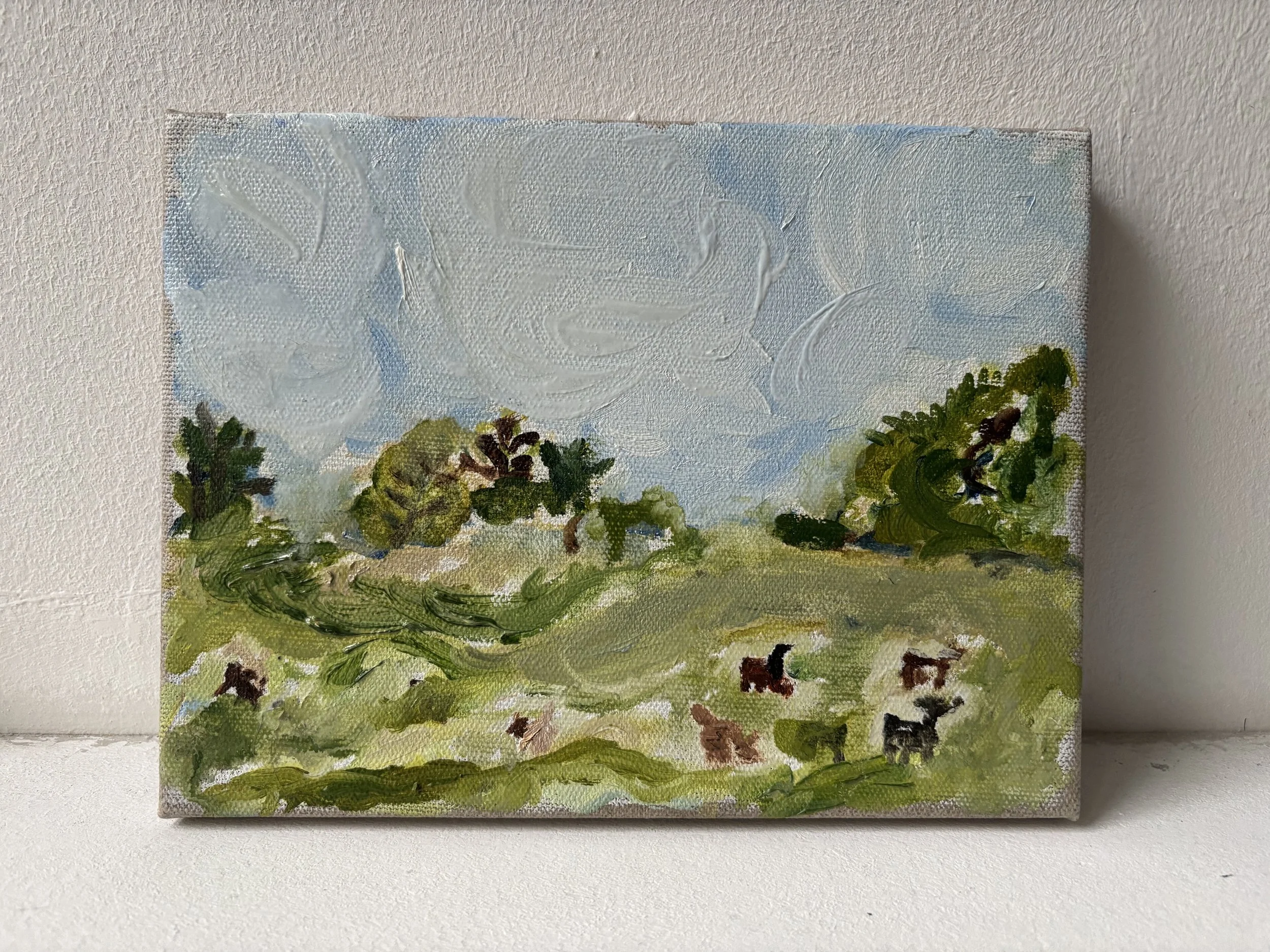 Small Lives in a Green Day (Richmond Park),
Oil on linen, 18 x 24 cm
2025