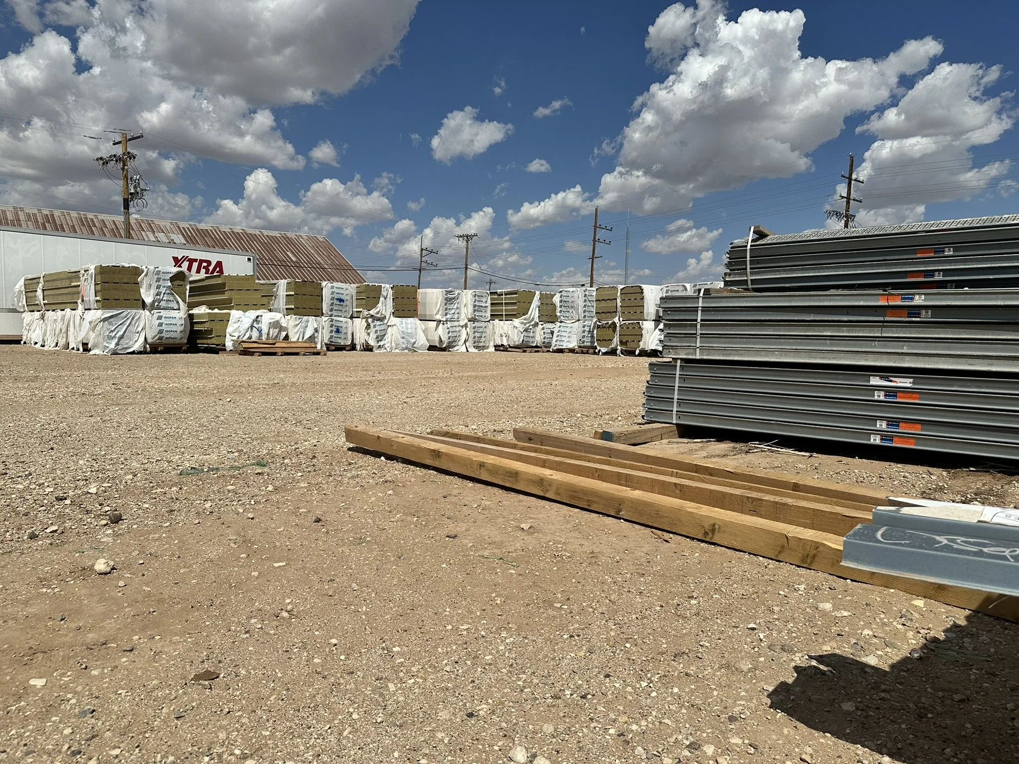stack yard with steel and materials for lease