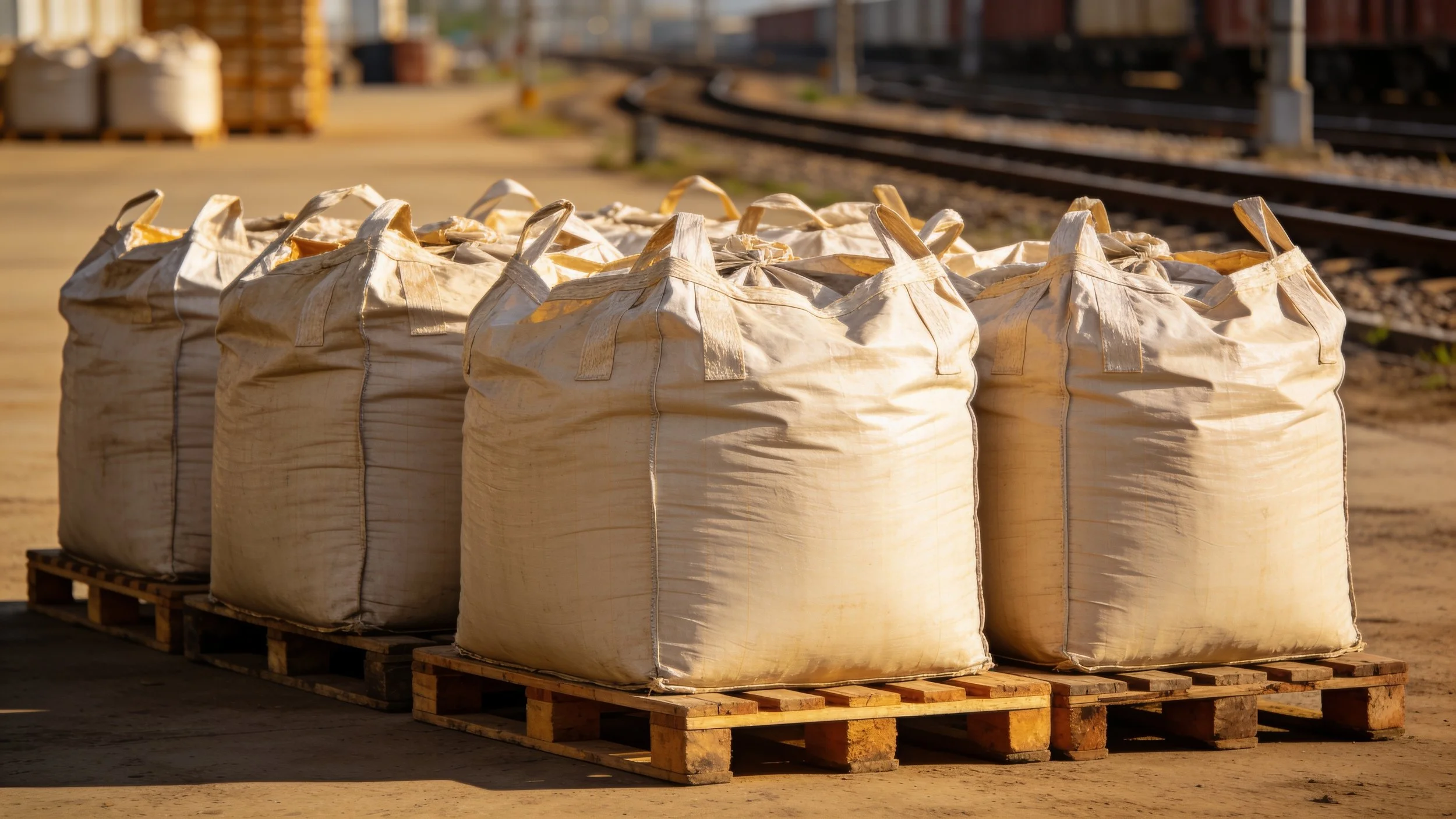 SuperSacks on pallet with rail in background