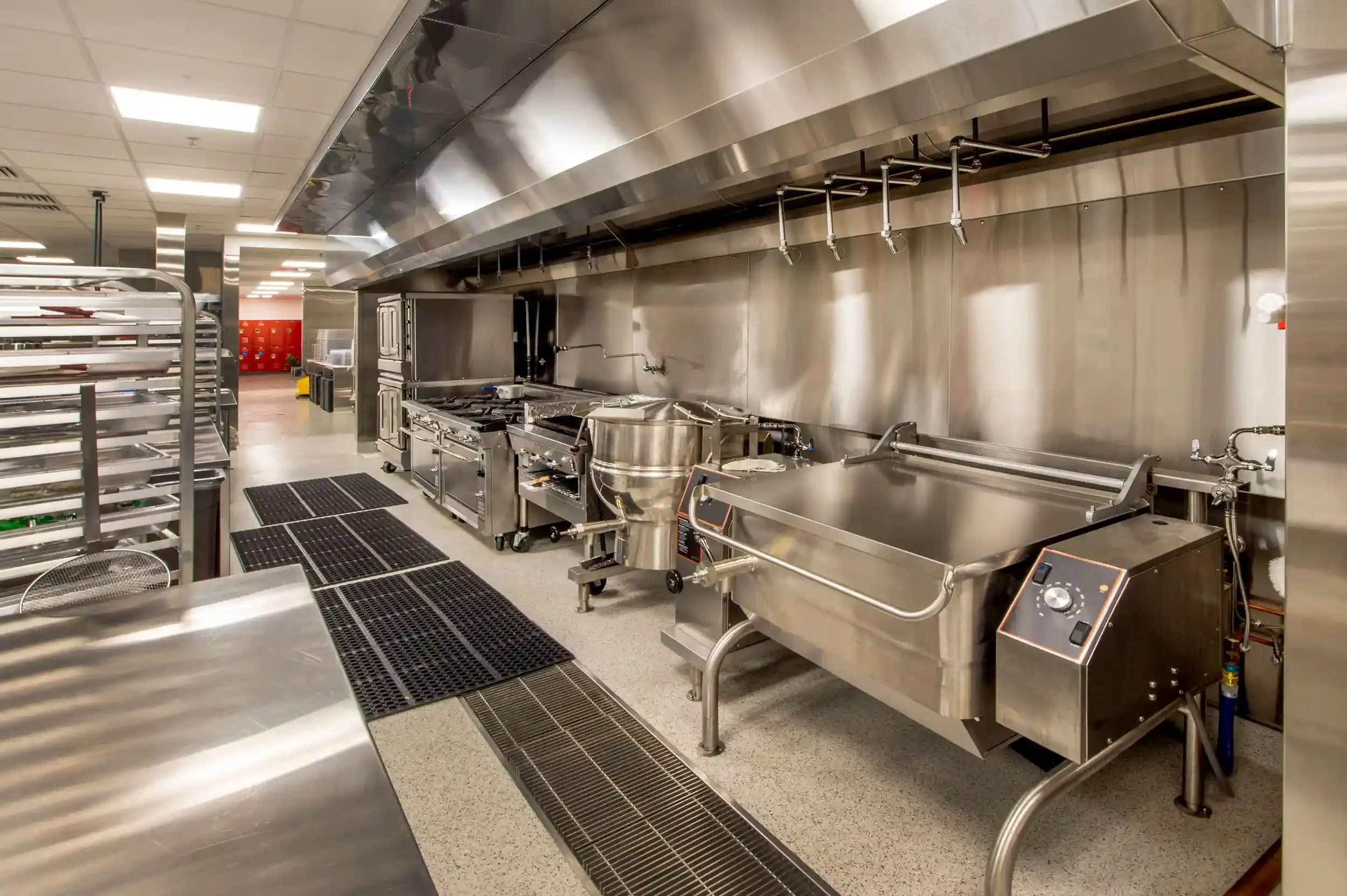 tilting pan counter area in a commercial kitchen