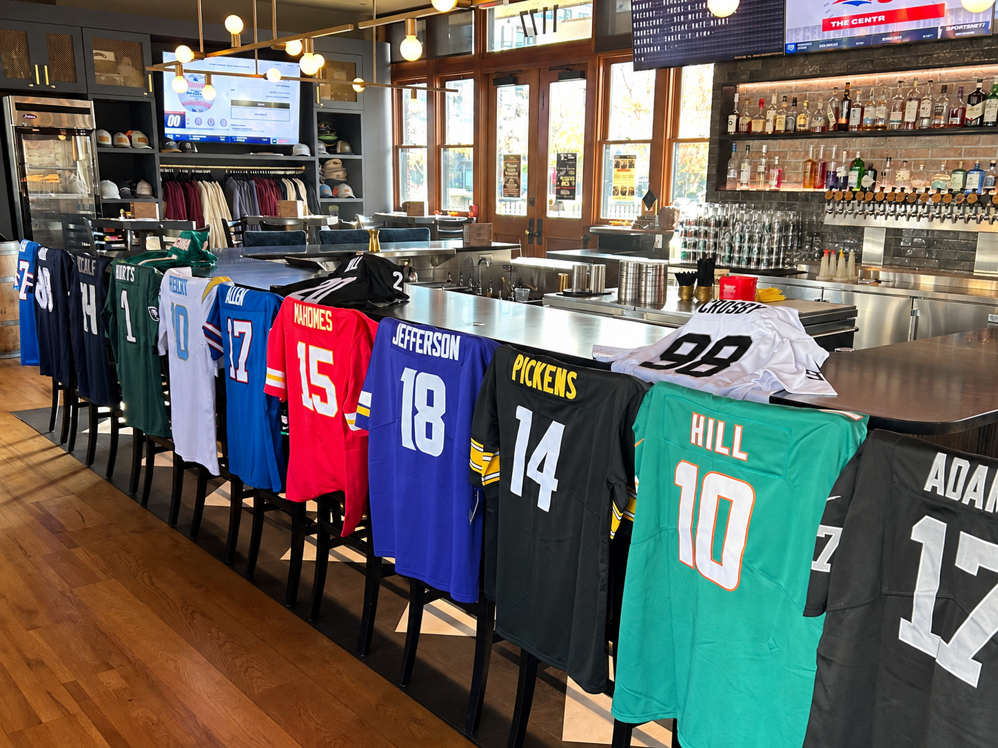 football jerseys at the bar of the train station pub