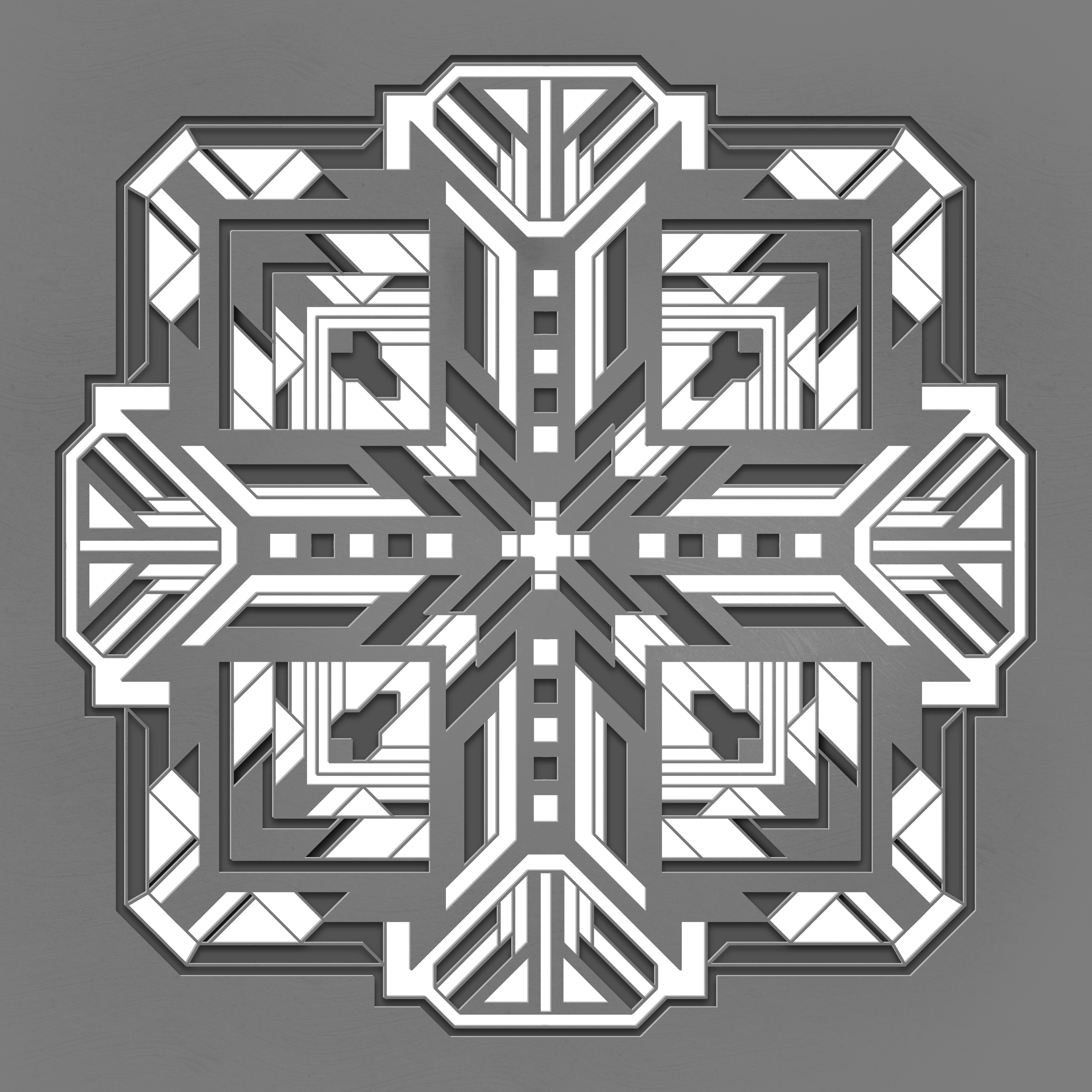 A metallic wall art piece with geometric patterns and a lion's face in the center, crafted with layered metal lines and shapes, mounted on a gray wall.