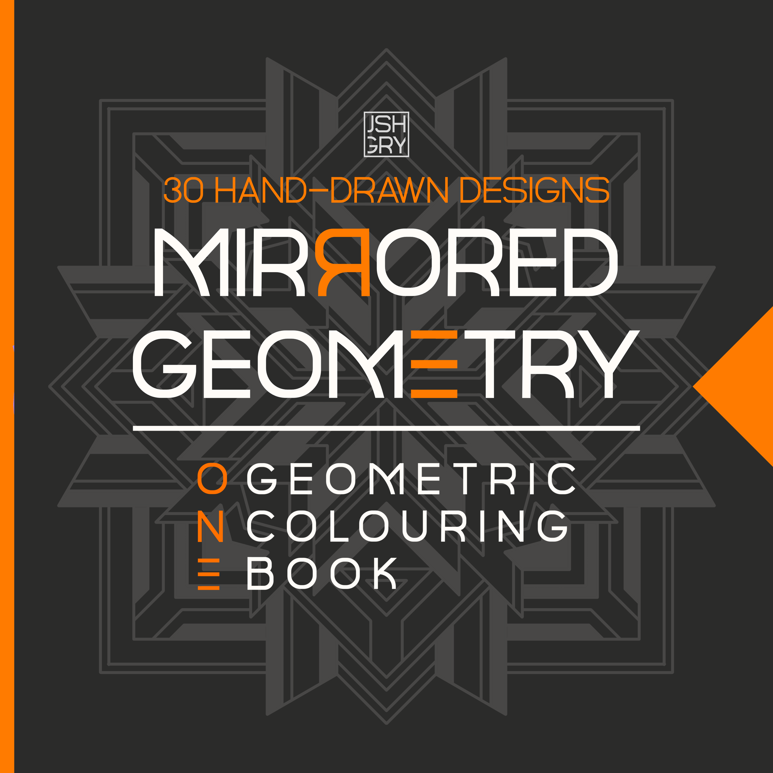 Cover image for a guide titled '30 Hand-Drawn Designs Inspired by Geometric Colouring Books' with a dark background and a stylized geometric design.