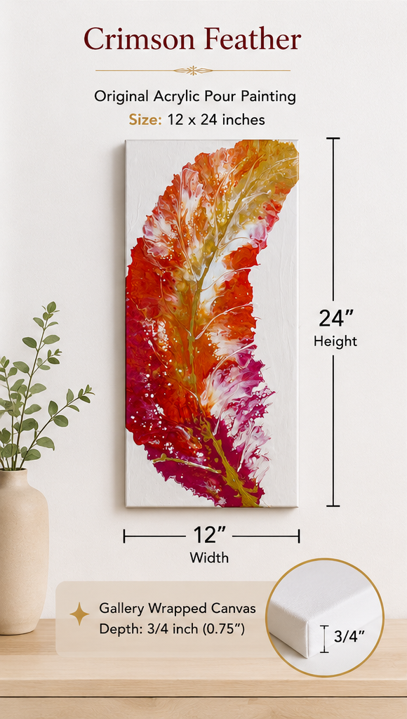 Crimson Feather Acrylic Painting