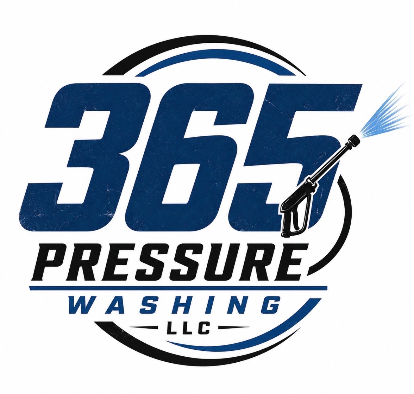 Logo for Pressure Washing LLC featuring the number 365 and a pressure washer nozzle spraying water.