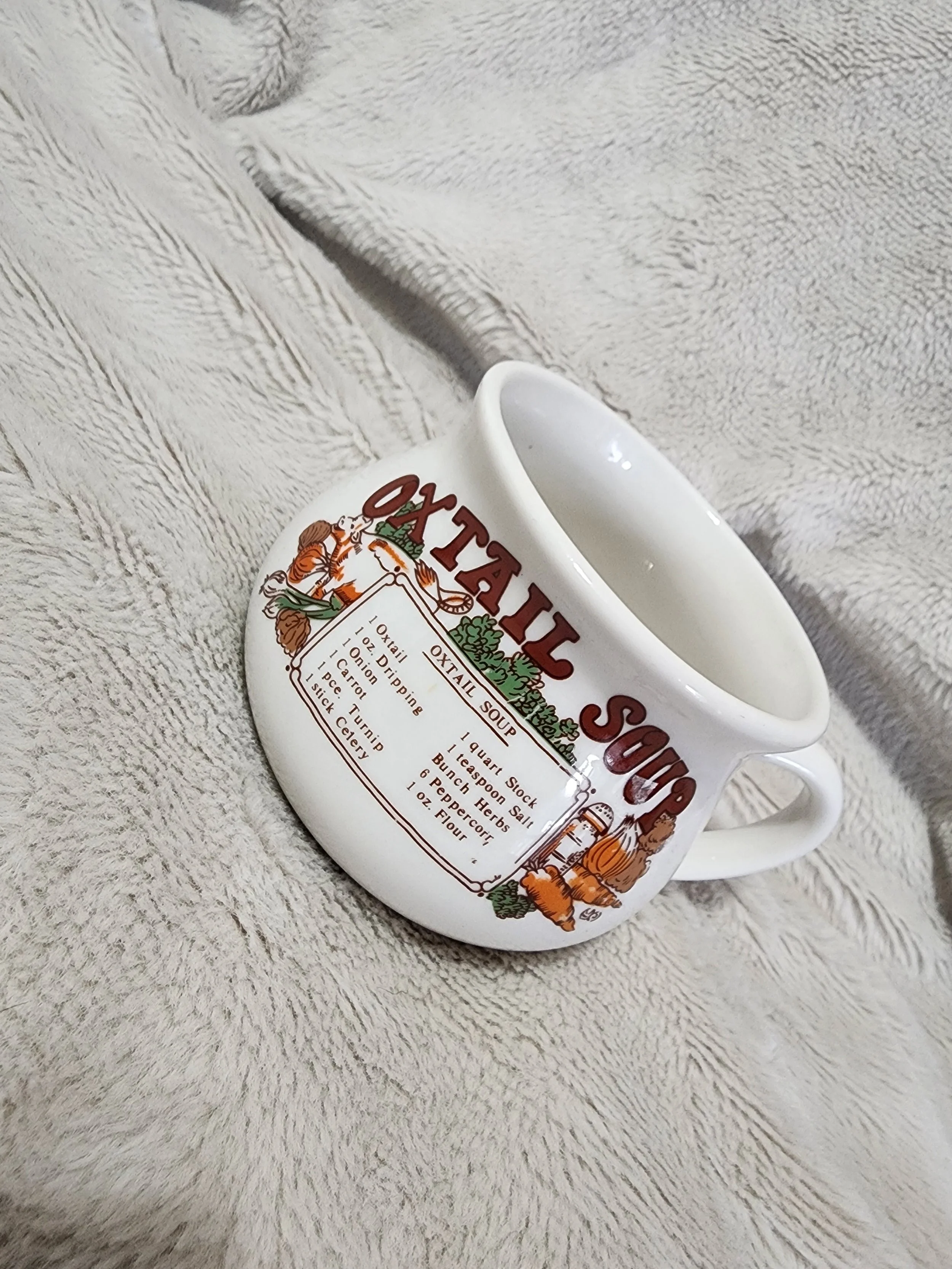 Vintage 1970s Onion Soup Recipe Mug, Green Backstamp