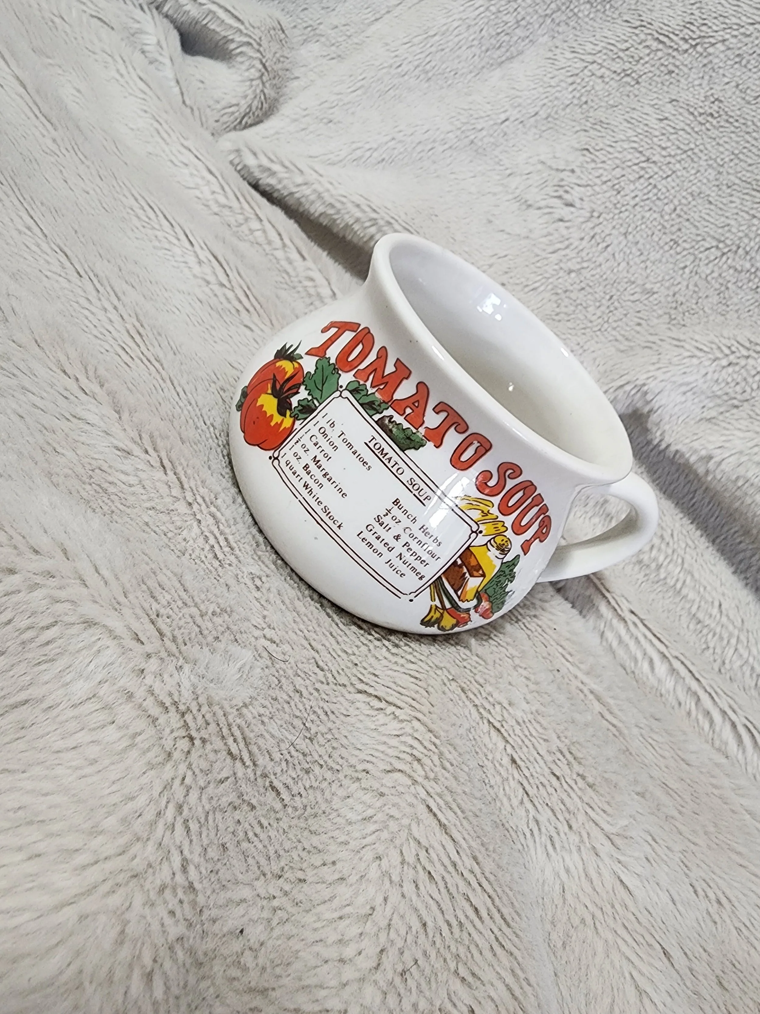 Vintage 1970s Tomato Soup Recipe Mug, Green Backstamp