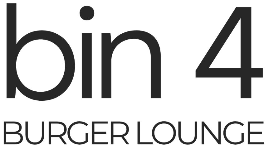 Logo for 'bin 4 Burger Lounge' with black text on a white background.