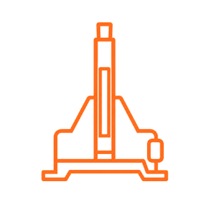 Outline of a rocket launching from a launch pad.
