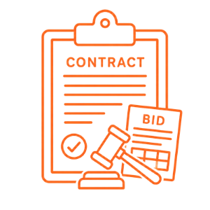 Contract and bid documents with a gavel, representing legal or business agreement process.