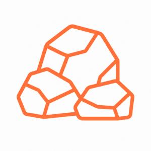 Outline drawing of three rocks in orange.
