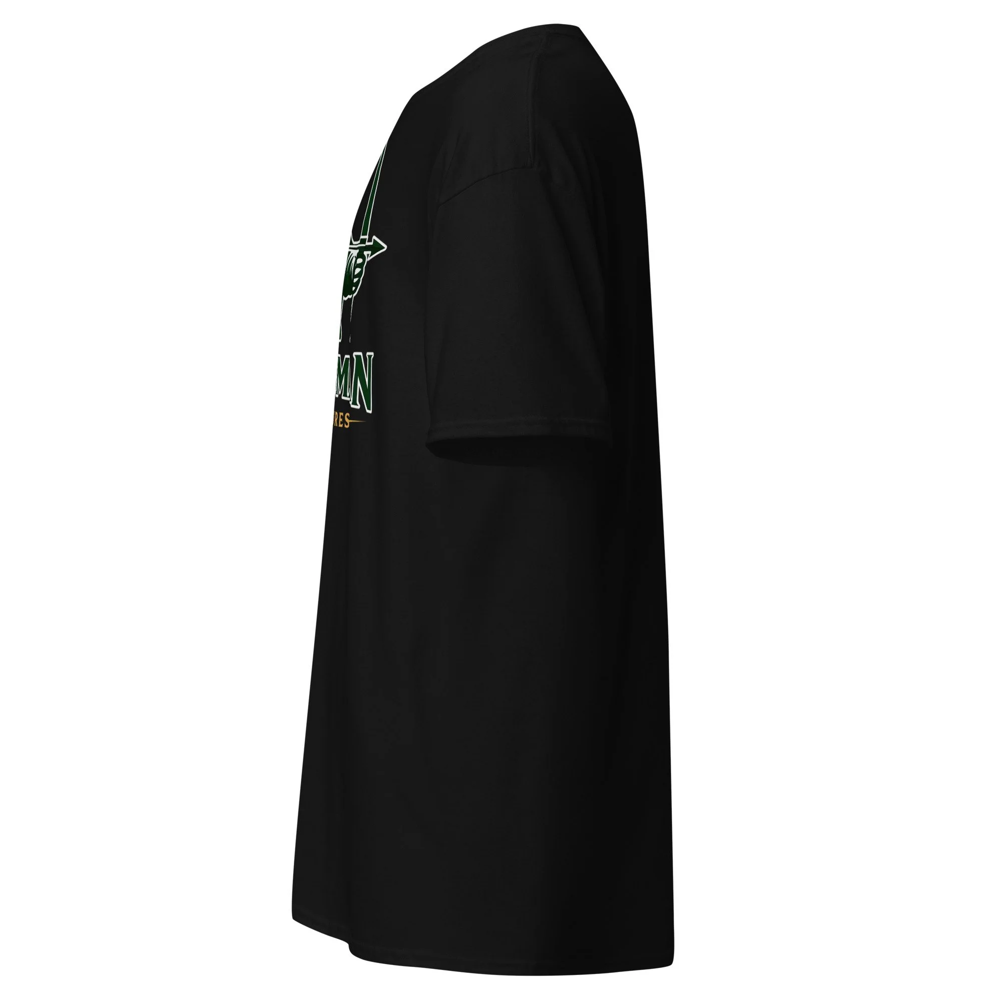 Huntsman Miniatures logo T-shirt in black, left side view