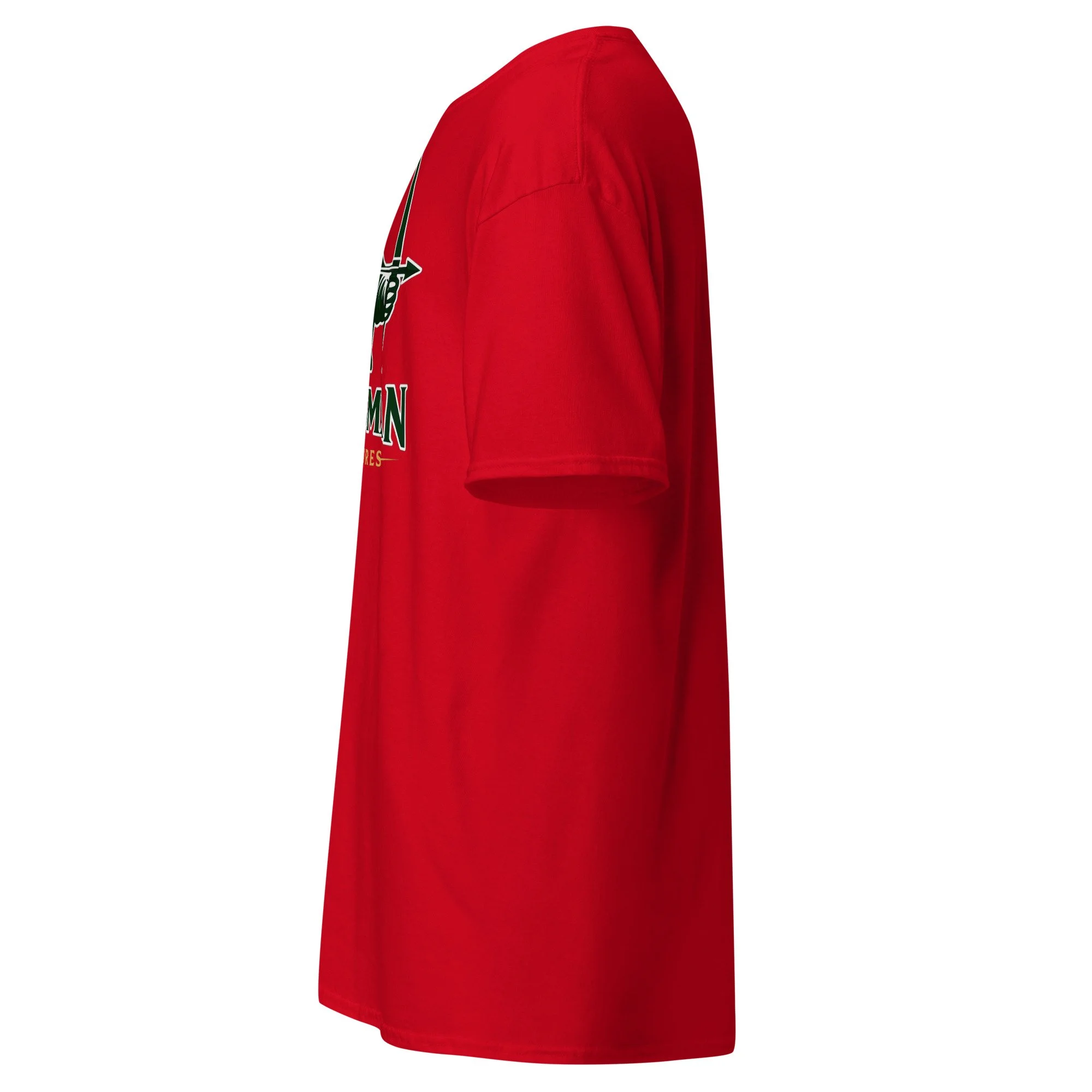 Huntsman Miniatures logo T-shirt in red, left side view
