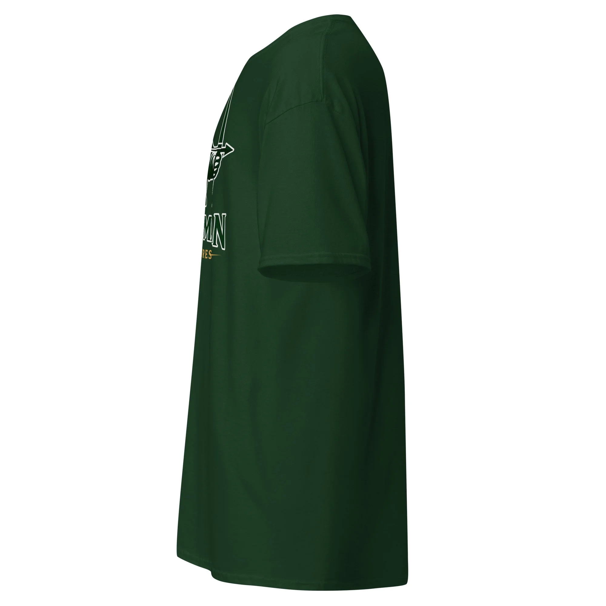 Huntsman Miniatures logo T-shirt in forest green, left side view