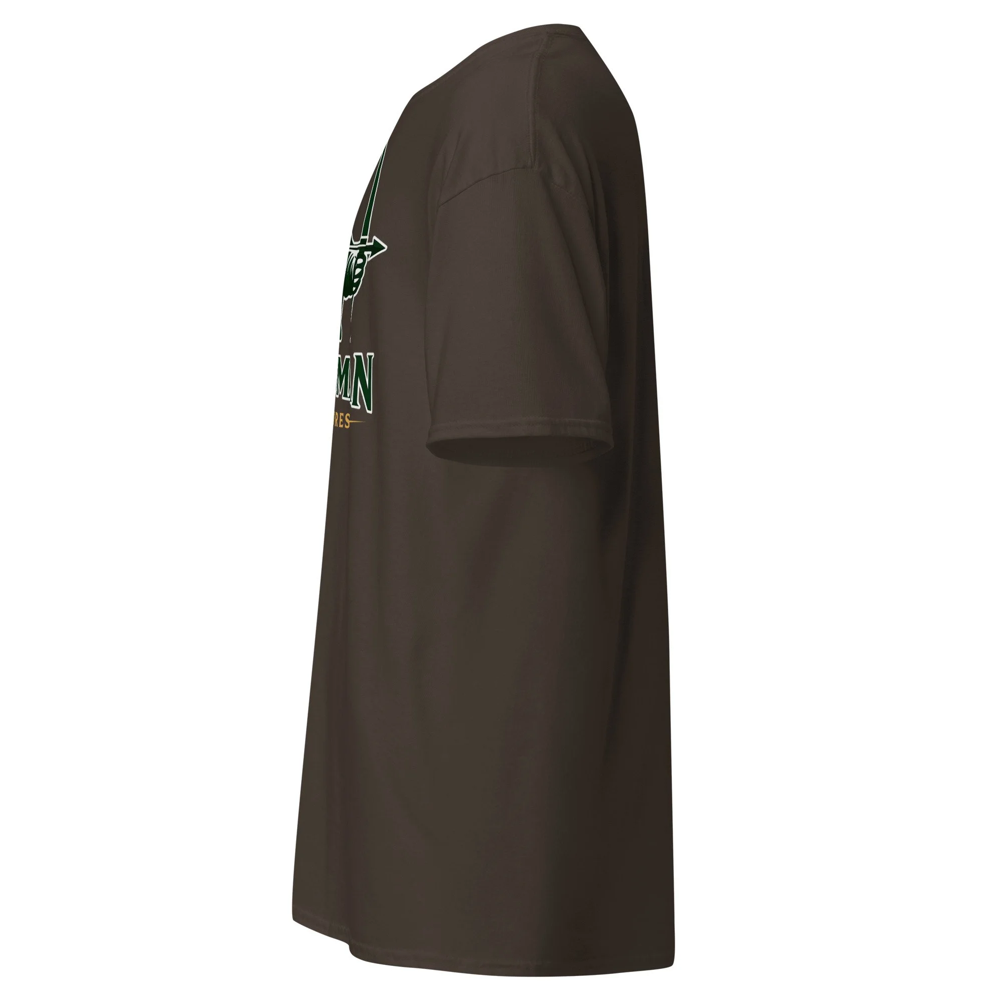 Huntsman Miniatures logo T-shirt in dark chocolate, left side view
