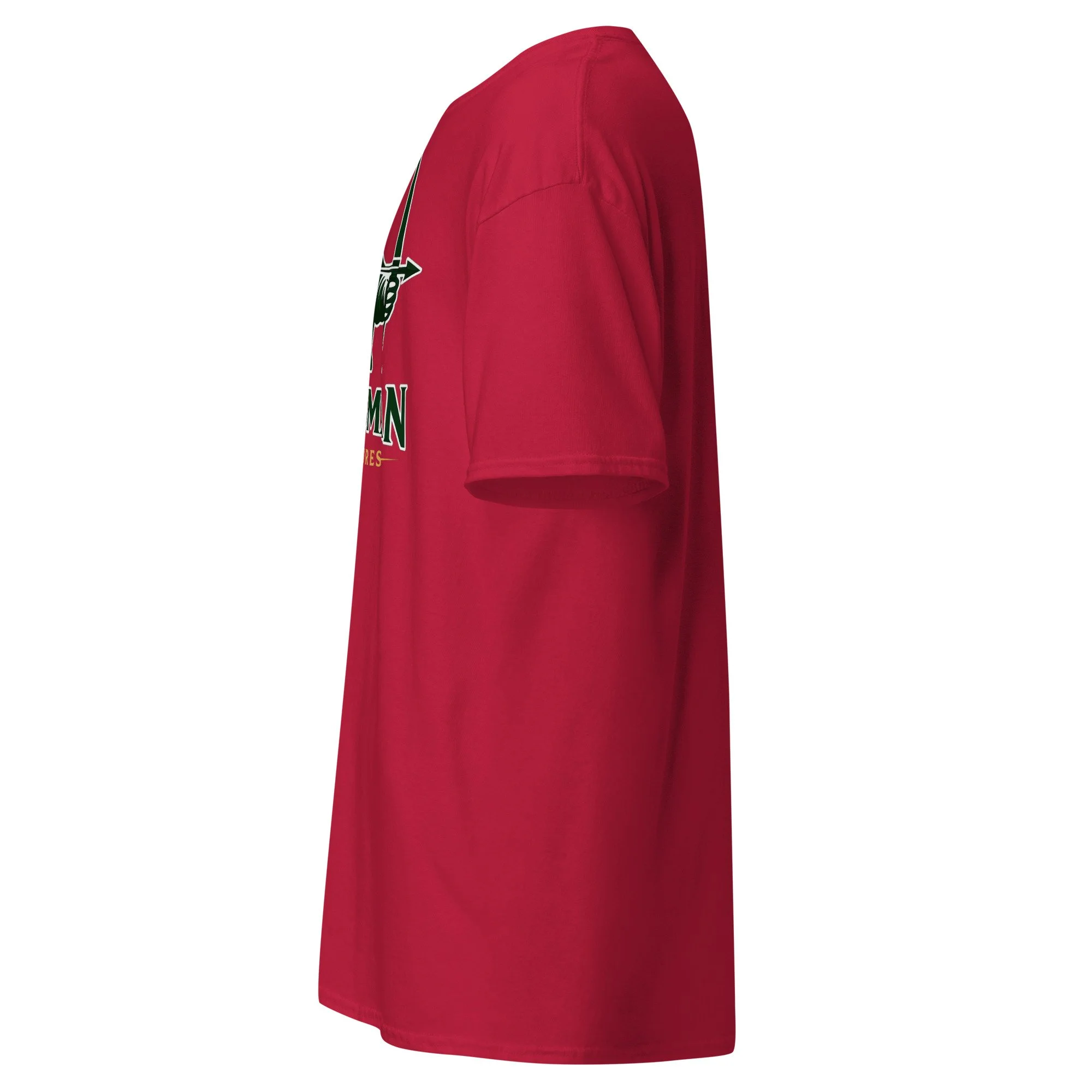 Huntsman Miniatures logo T-shirt in cardinal, left side view